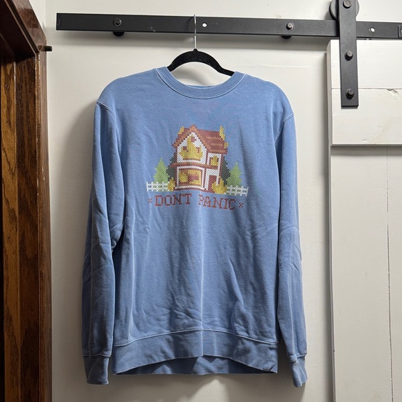 Independent Trading Company Other - Bo Burnham Burning House Fire Blue Sweatshirt Small S Don’t Panic Cross Stitch